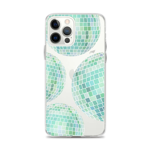 green disco balls illustration trendy iPhone case clear funky groovy 70s iphone-case cover protector lindsey kay collective