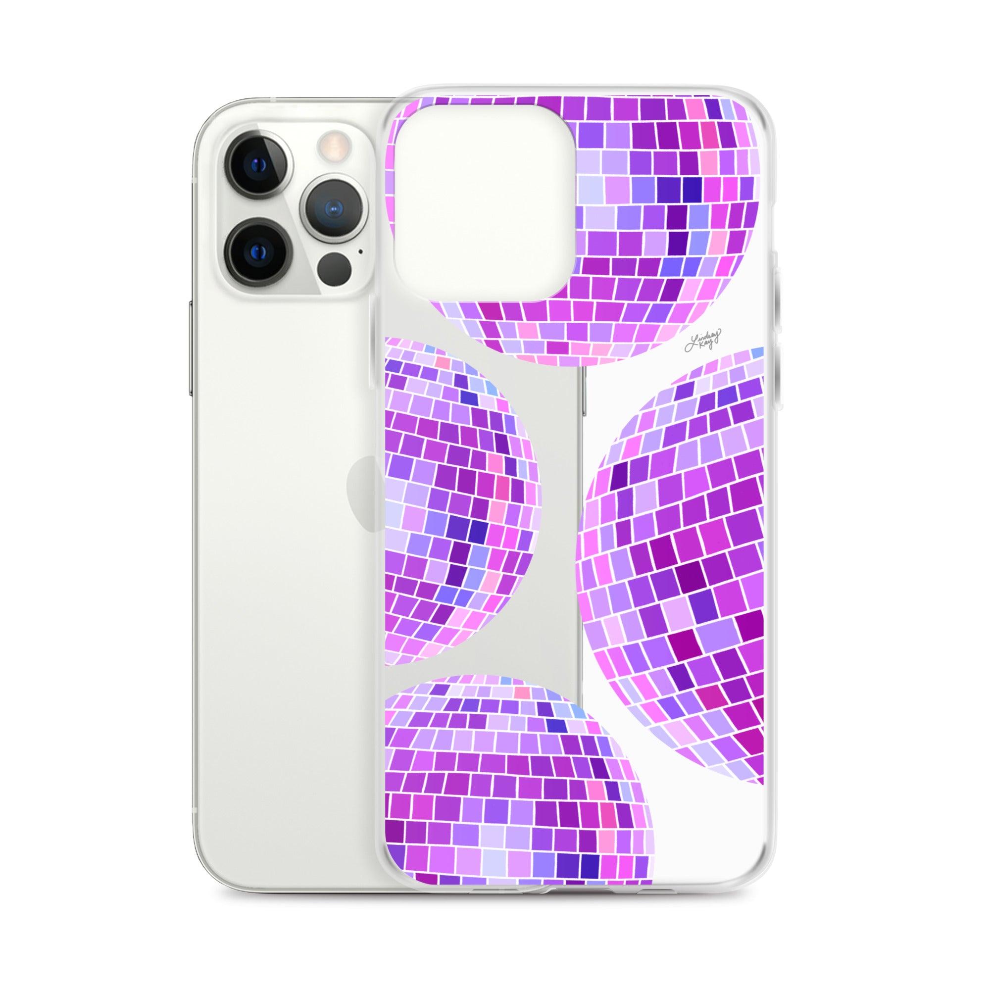 Ilustración de bolas de discoteca moradas - Funda transparente para iPhone®