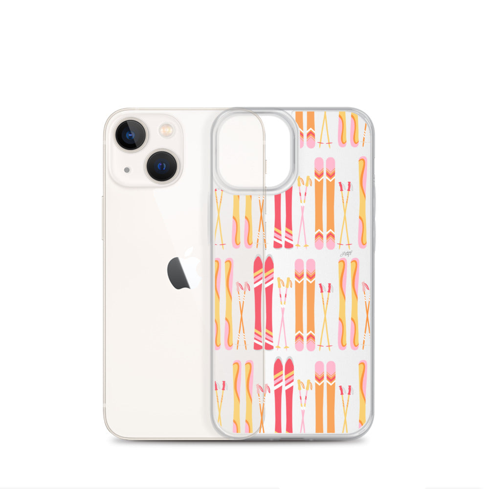 Ilustración de esquí (paleta cálida) - Funda transparente para iPhone®