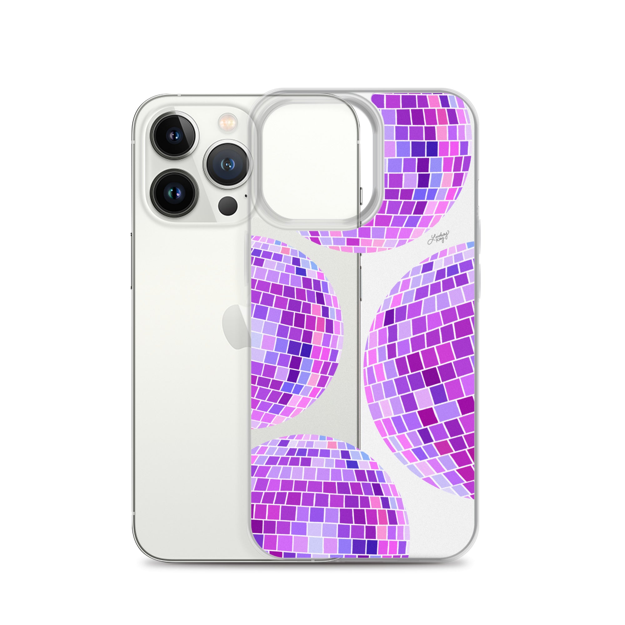 Ilustración de bolas de discoteca moradas - Funda transparente para iPhone®