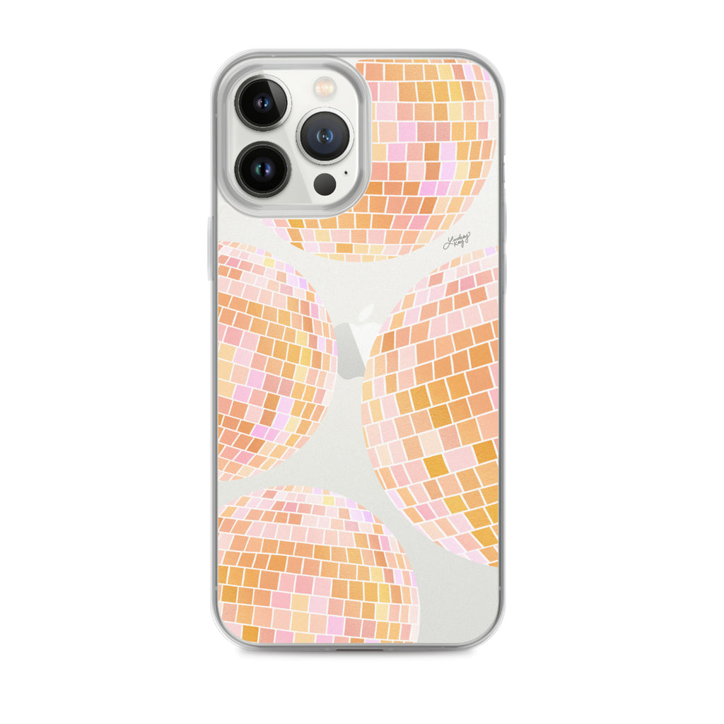 pink orange yellow disco balls illustration trendy iPhone case clear funky groovy 70s iphone-case cover protector lindsey kay collective
