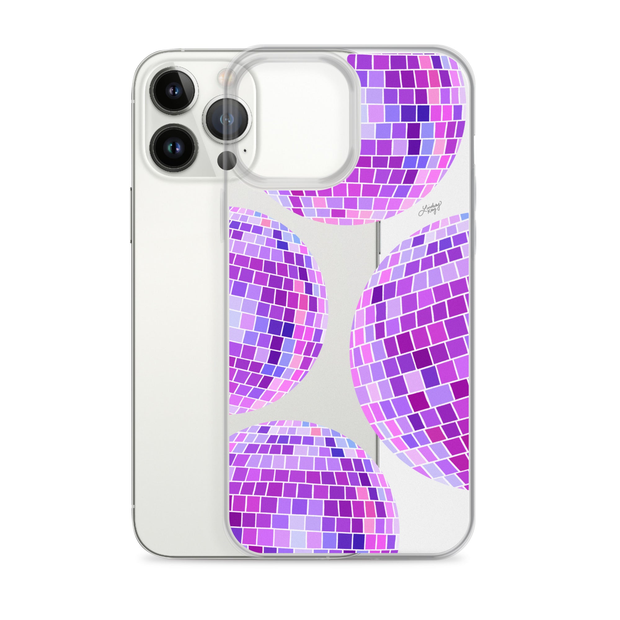 Ilustración de bolas de discoteca moradas - Funda transparente para iPhone®