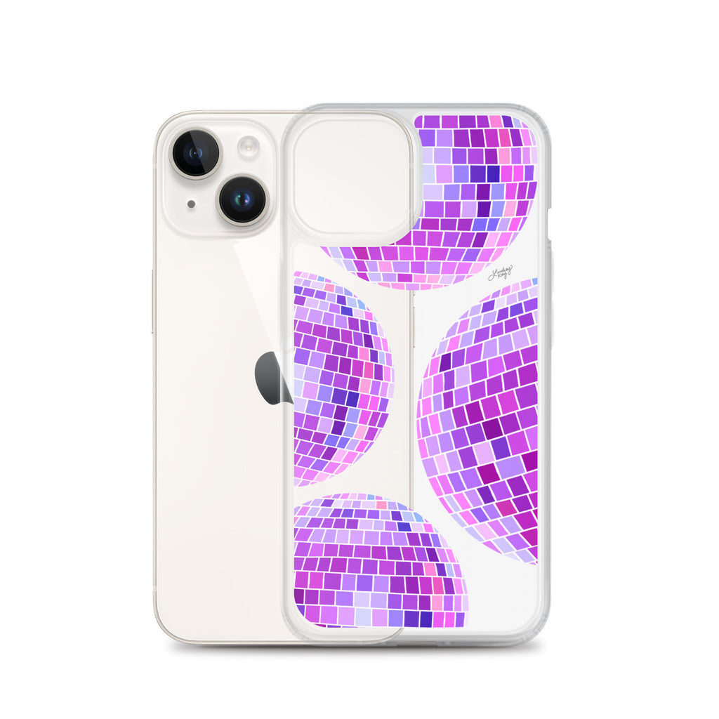 Disco Balls Illustration (Purple Palette) - Clear iPhone Case