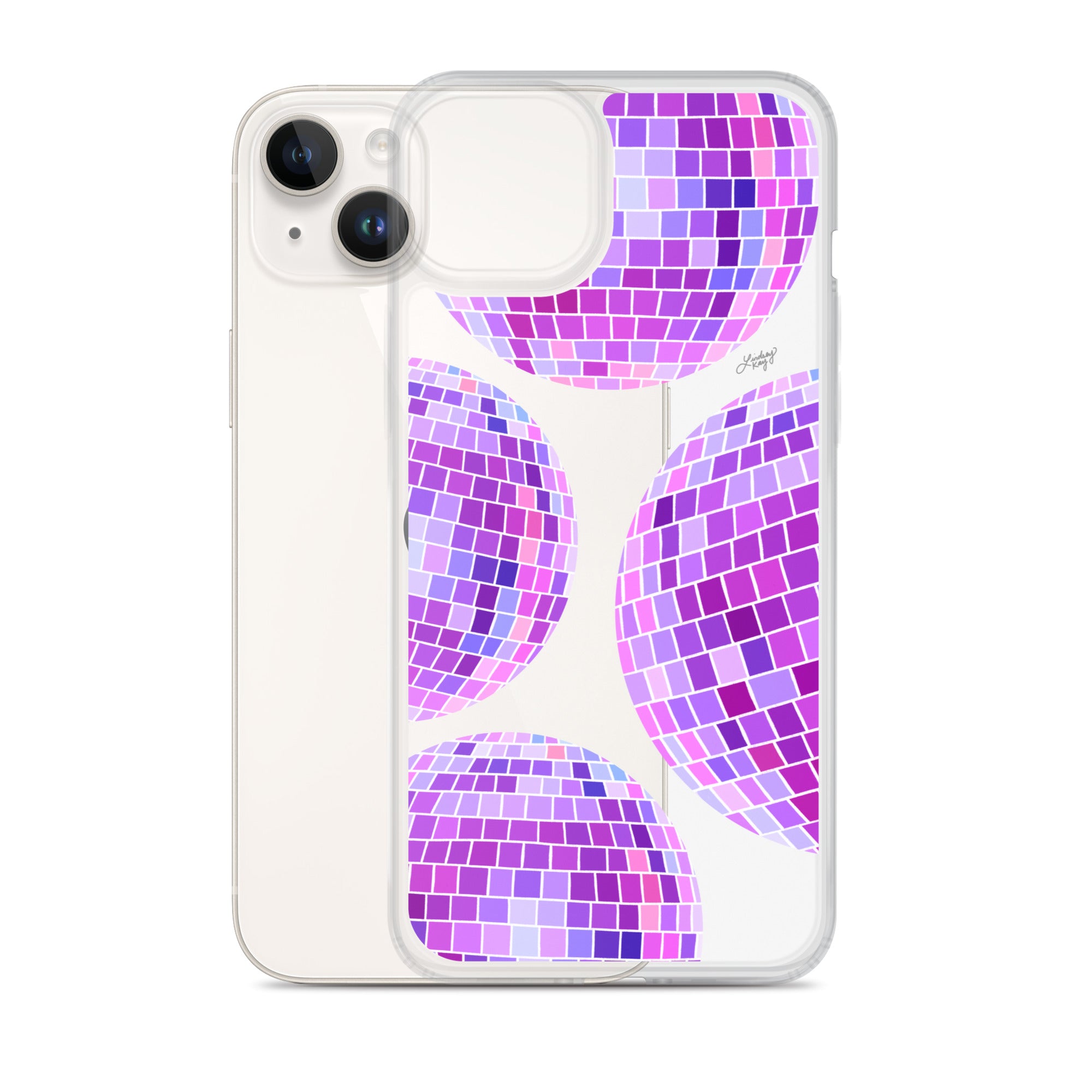 Ilustración de bolas de discoteca moradas - Funda transparente para iPhone®