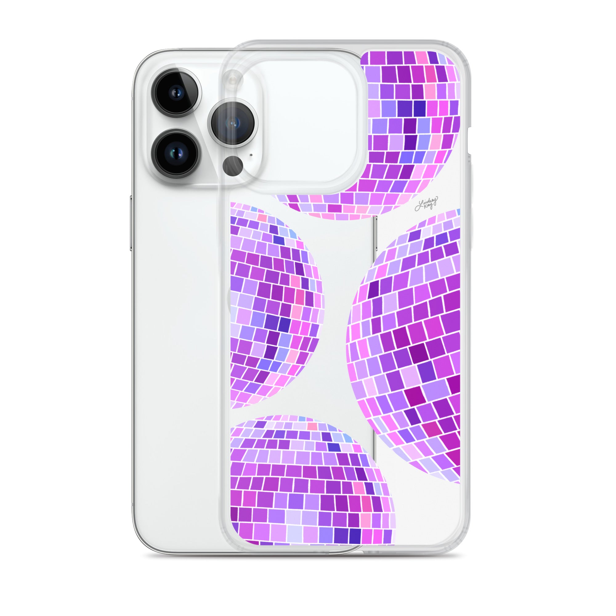 Ilustración de bolas de discoteca moradas - Funda transparente para iPhone®