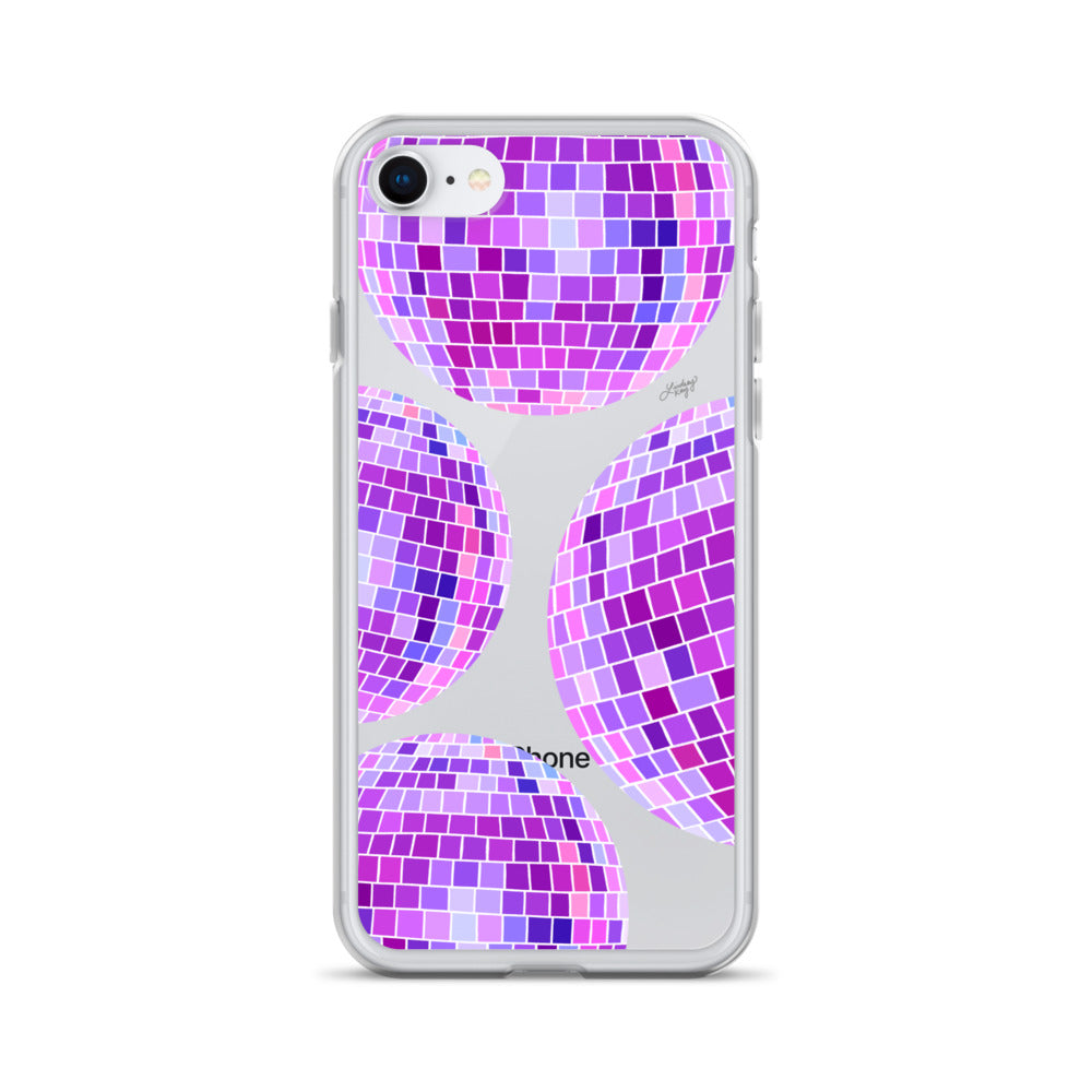 Ilustración de bolas de discoteca moradas - Funda transparente para iPhone®