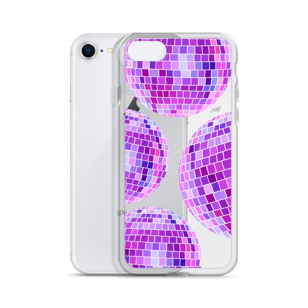 Ilustración de bolas de discoteca moradas - Funda transparente para iPhone®