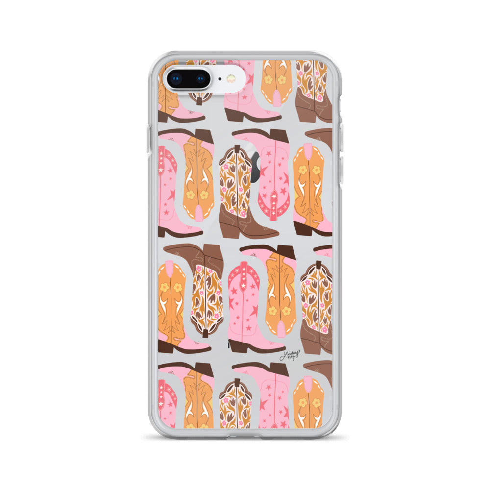 Pink and Orange Cowgirl Boots Illustration - Clear Case for iPhone®