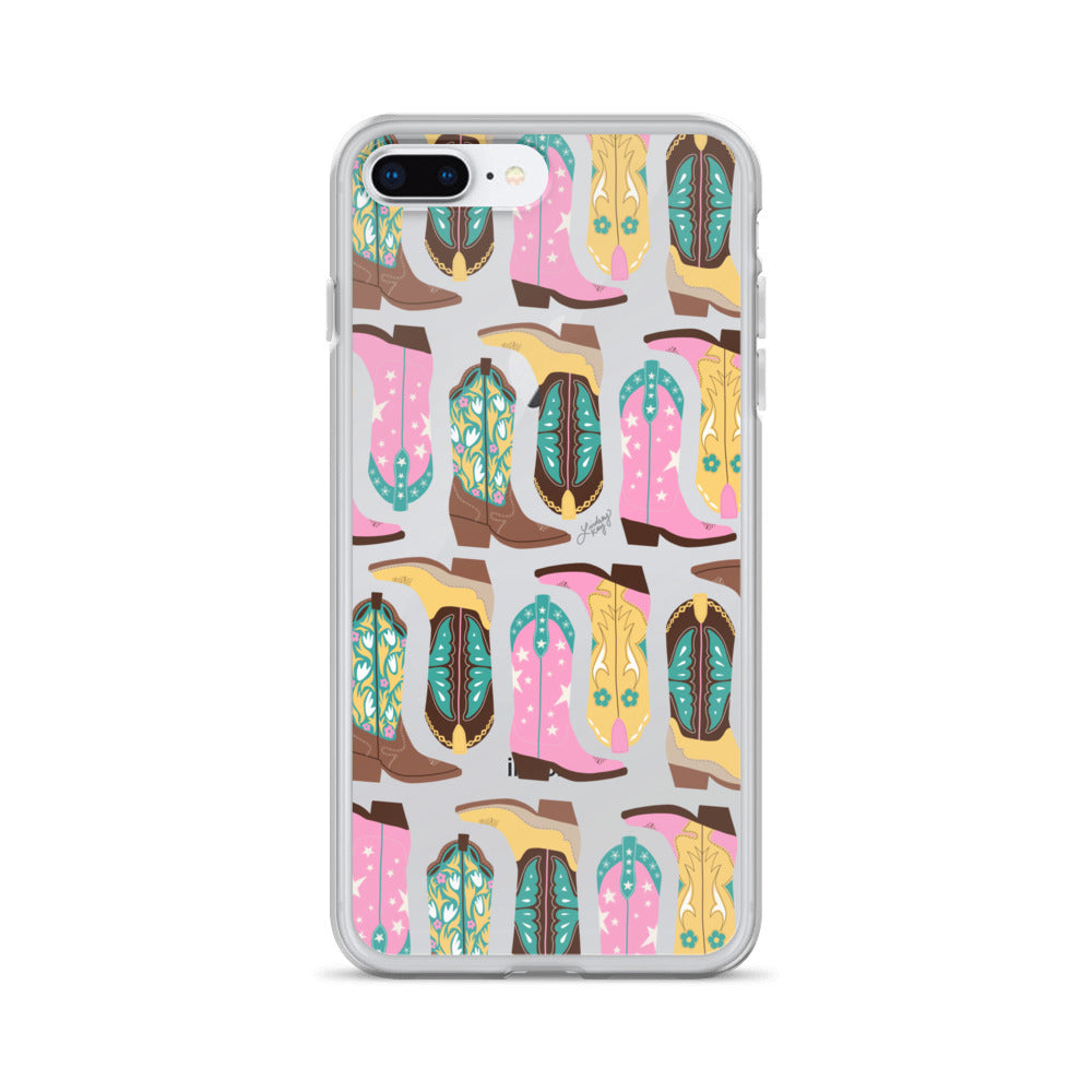 Ilustración de botas de vaquero (rosa/turquesa/amarillo) - Funda transparente para iPhone®