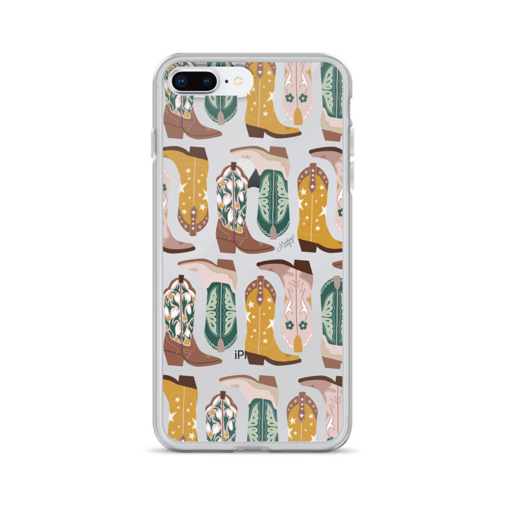 Ilustración de botas de vaquero (paleta neutra) - Funda transparente para iPhone®