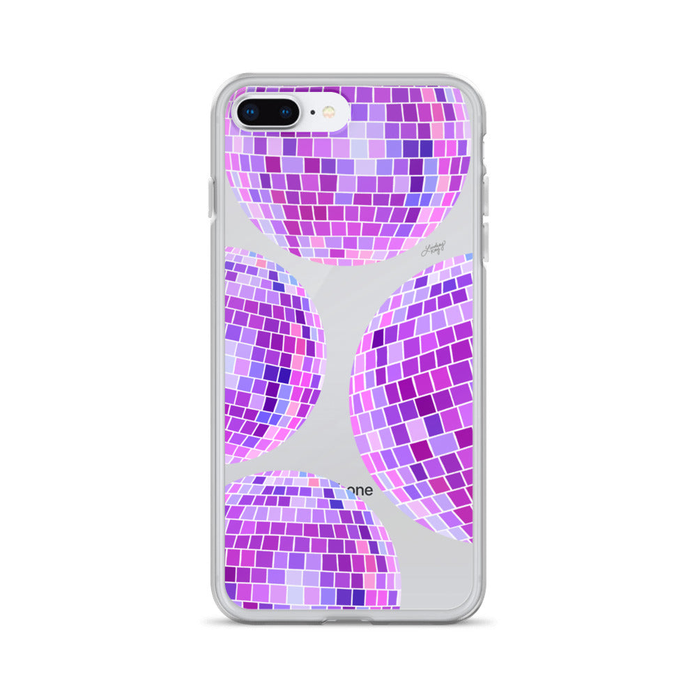 Ilustración de bolas de discoteca moradas - Funda transparente para iPhone®