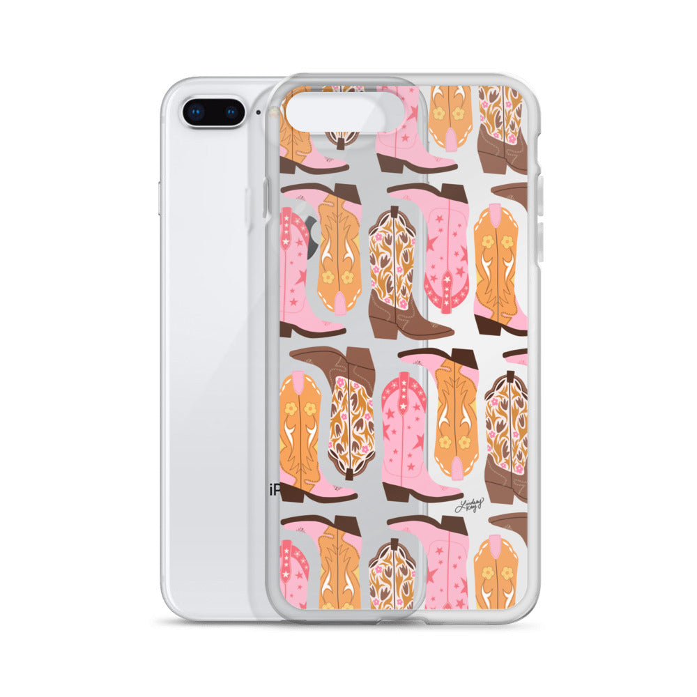 Pink and Orange Cowgirl Boots Illustration - Clear Case for iPhone®