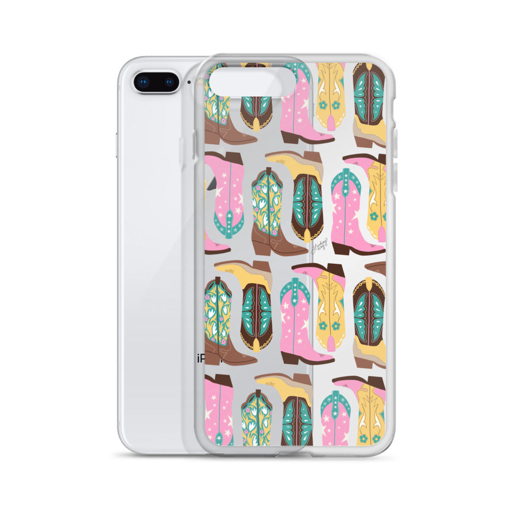 Ilustración de botas de vaquero (rosa/turquesa/amarillo) - Funda transparente para iPhone®