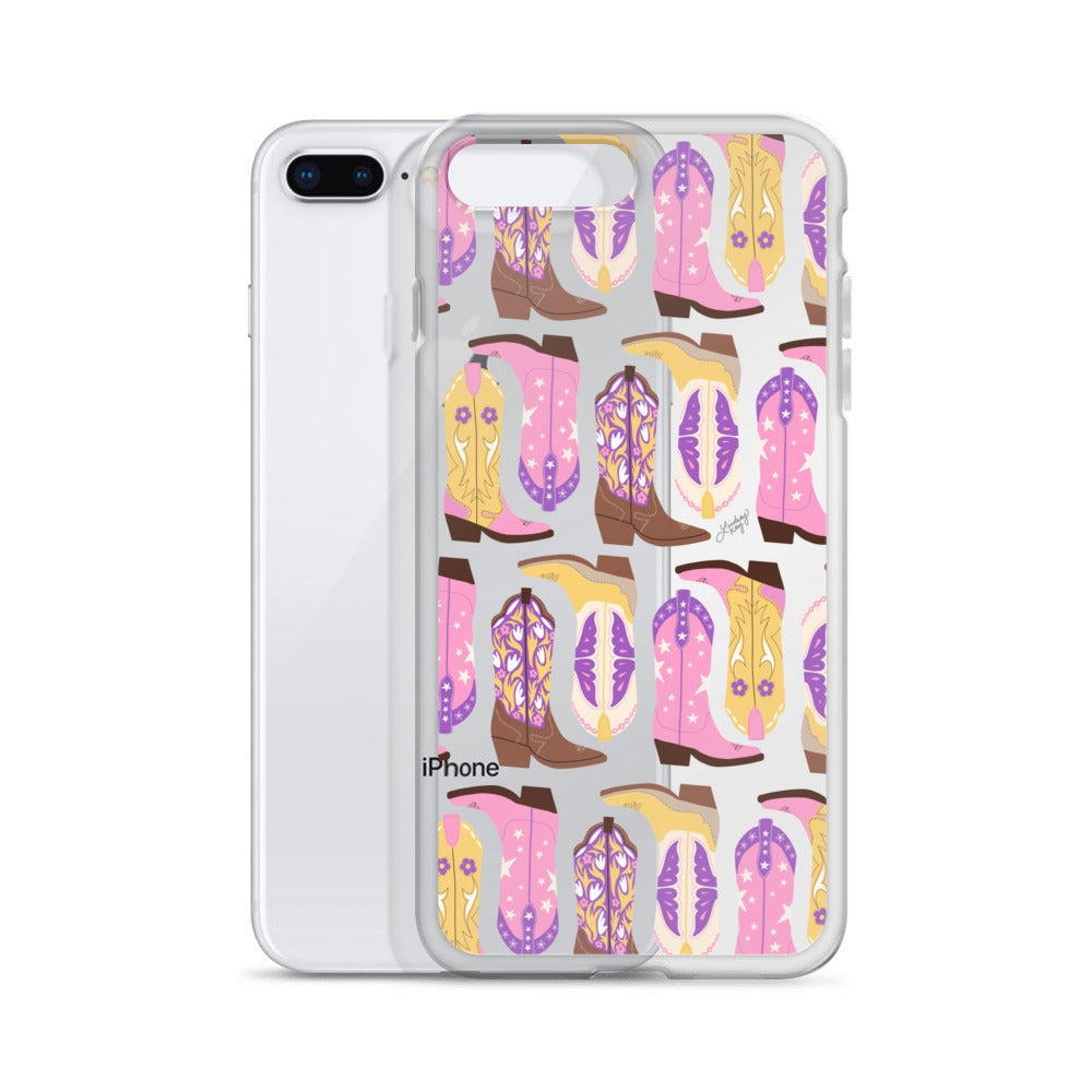 Cowboy Boots Illustration (Pink/Purple/Yellow) - Clear Case for iPhone®