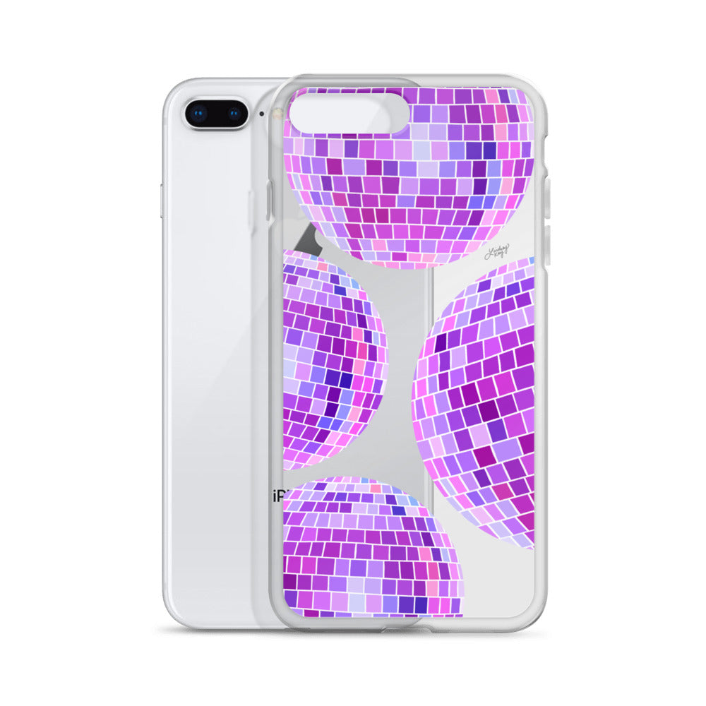 Ilustración de bolas de discoteca moradas - Funda transparente para iPhone®