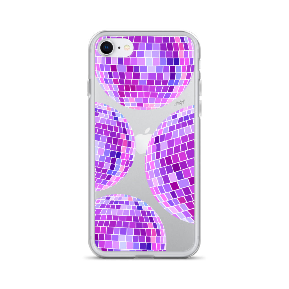 Ilustración de bolas de discoteca moradas - Funda transparente para iPhone®
