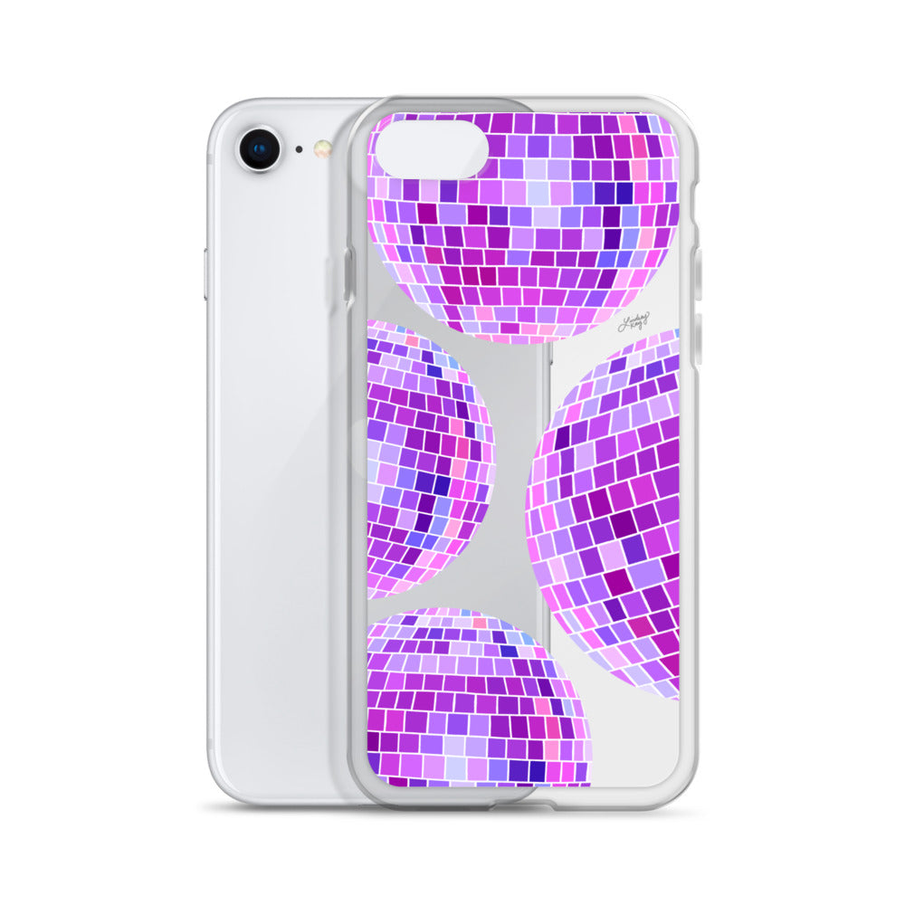Ilustración de bolas de discoteca moradas - Funda transparente para iPhone®