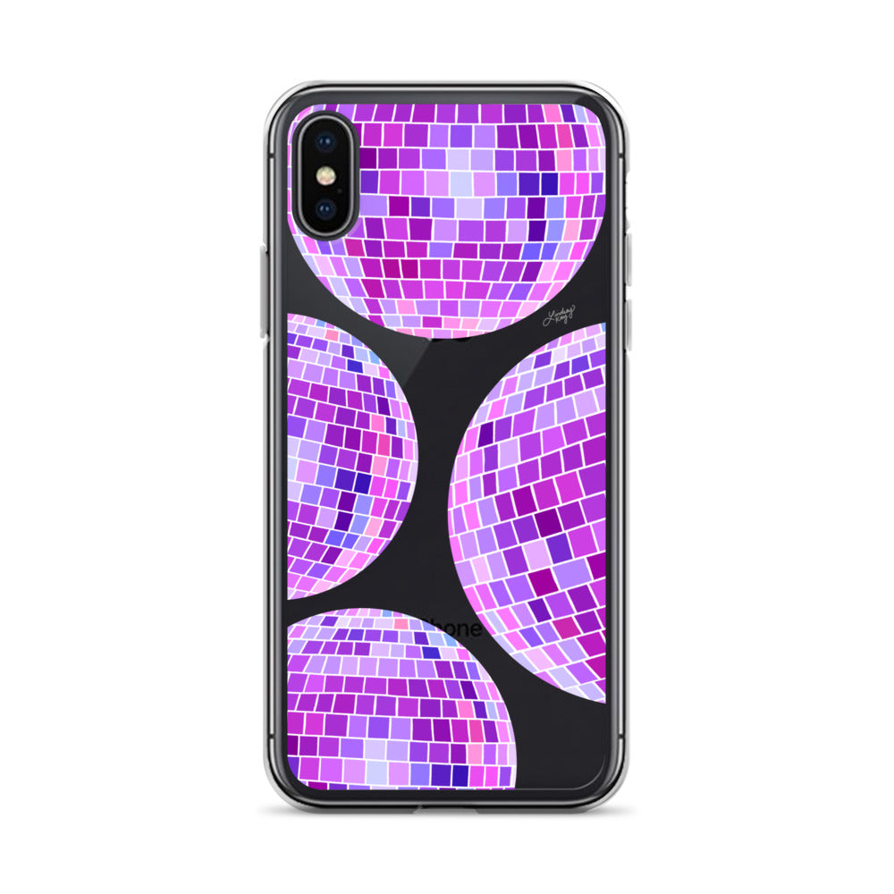 Ilustración de bolas de discoteca moradas - Funda transparente para iPhone®