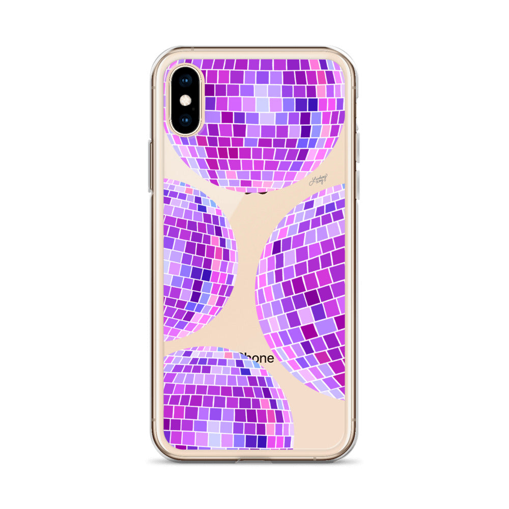 Ilustración de bolas de discoteca moradas - Funda transparente para iPhone®
