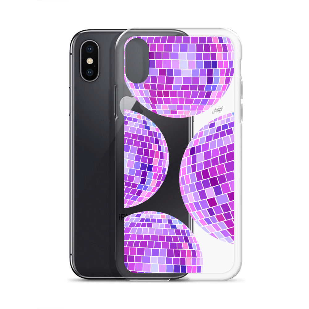 Ilustración de bolas de discoteca moradas - Funda transparente para iPhone®