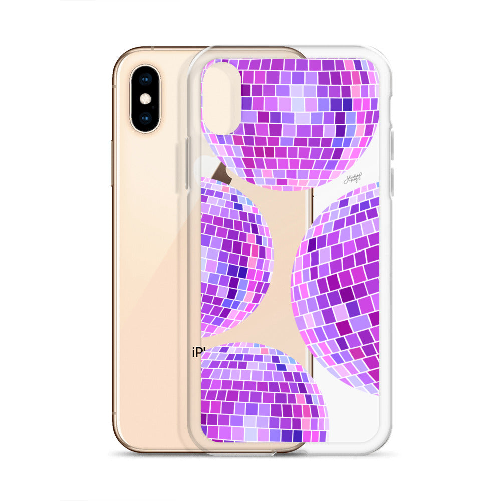Ilustración de bolas de discoteca moradas - Funda transparente para iPhone®
