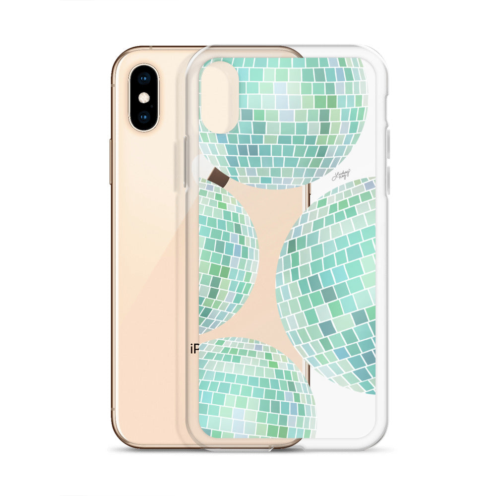 Disco Balls Illustration (Green Palette) - iPhone Case