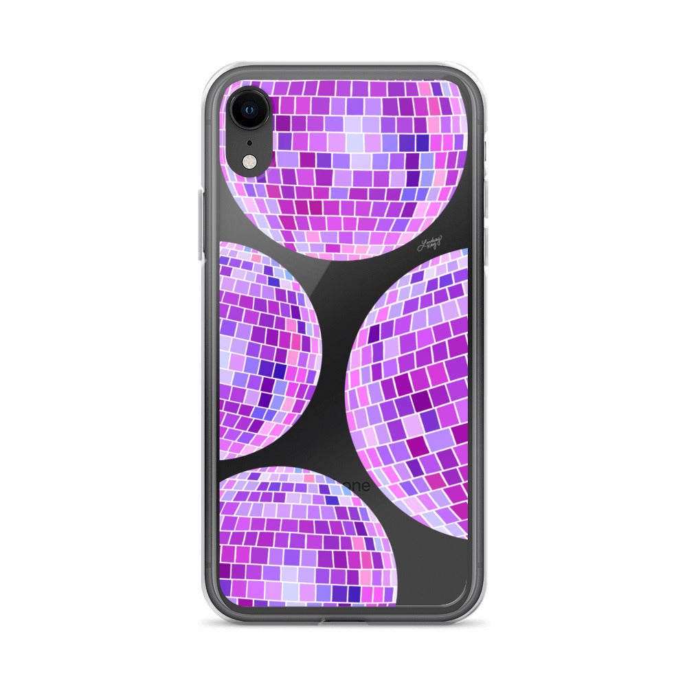 Ilustración de bolas de discoteca moradas - Funda transparente para iPhone®