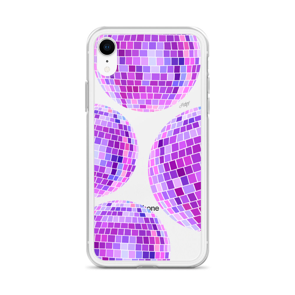 Ilustración de bolas de discoteca moradas - Funda transparente para iPhone®