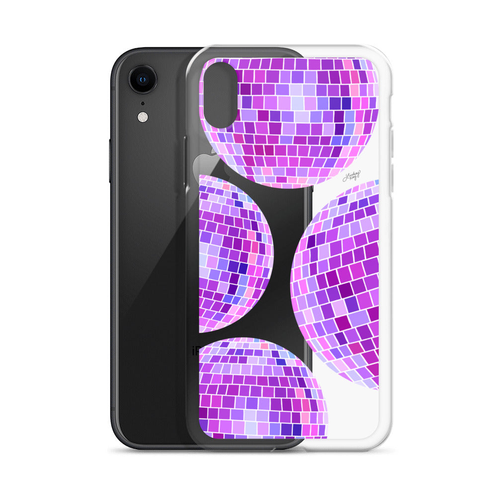 Ilustración de bolas de discoteca moradas - Funda transparente para iPhone®