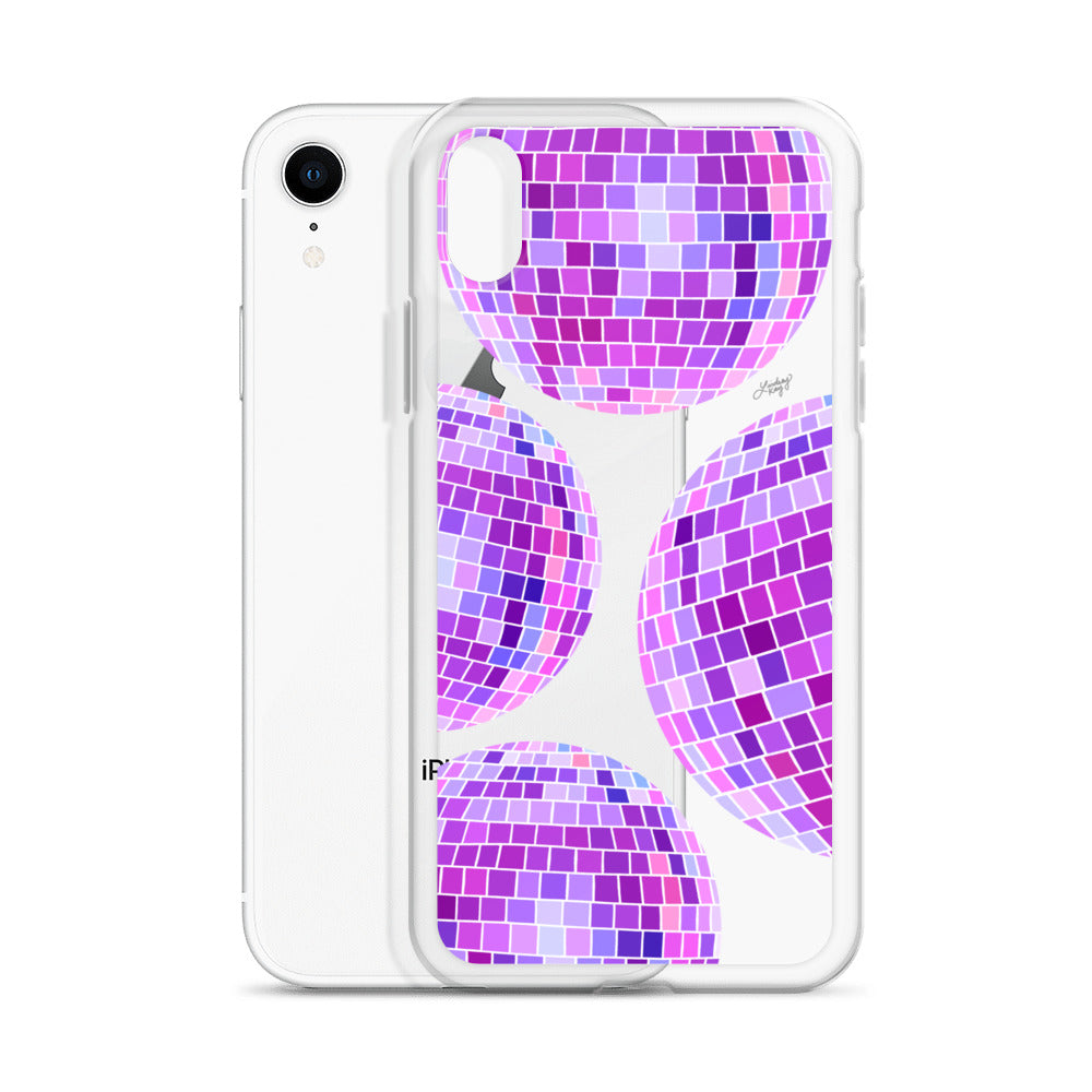 Ilustración de bolas de discoteca moradas - Funda transparente para iPhone®