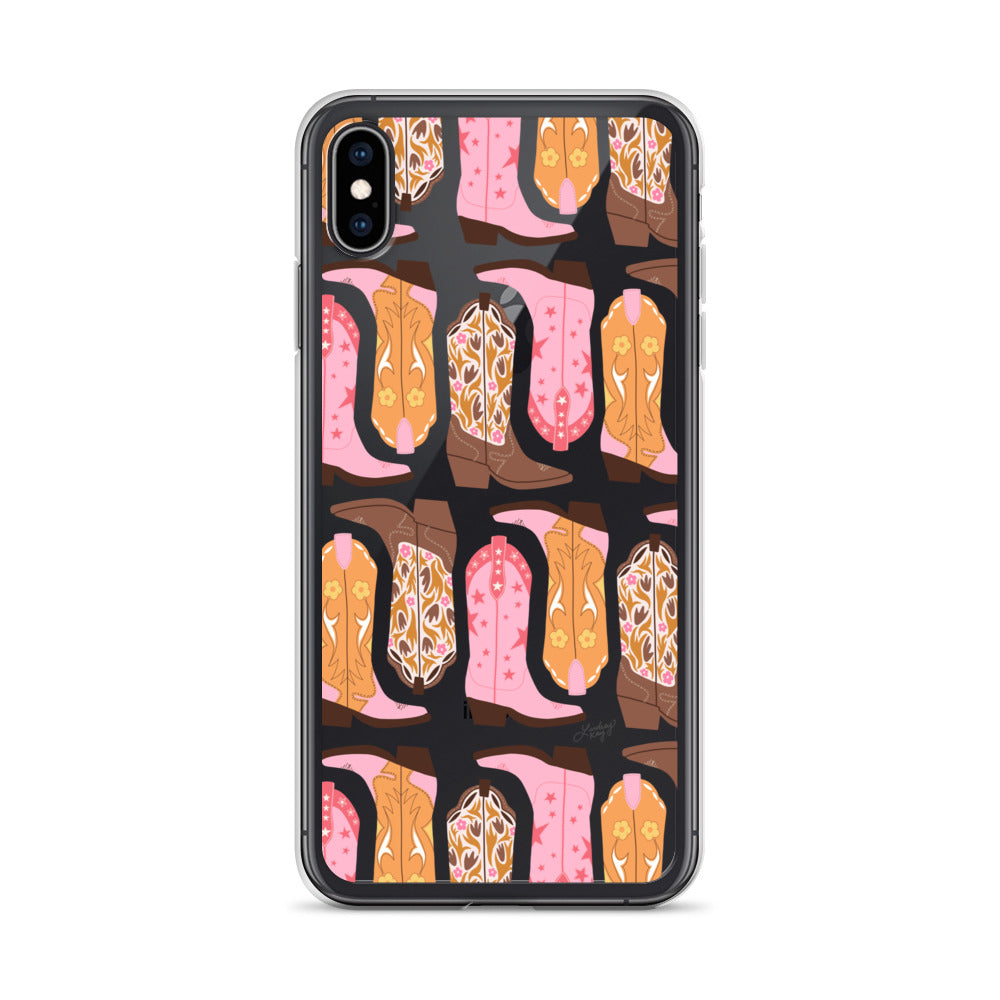 Pink and Orange Cowgirl Boots Illustration - Clear Case for iPhone®