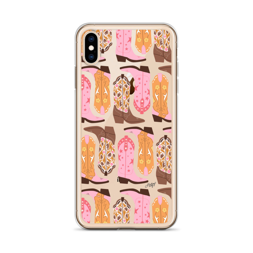 Pink and Orange Cowgirl Boots Illustration - Clear Case for iPhone®