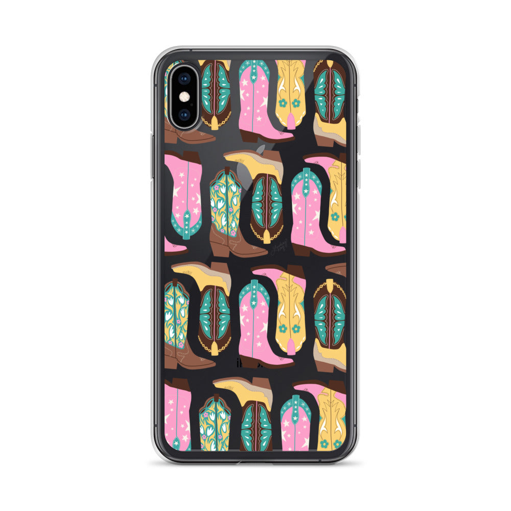 Ilustración de botas de vaquero (rosa/turquesa/amarillo) - Funda transparente para iPhone®