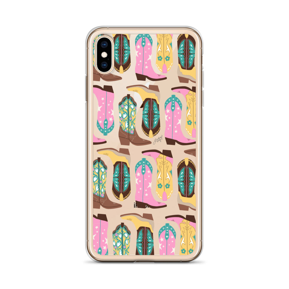 Ilustración de botas de vaquero (rosa/turquesa/amarillo) - Funda transparente para iPhone®