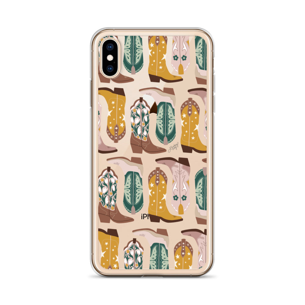 Ilustración de botas de vaquero (paleta neutra) - Funda transparente para iPhone®