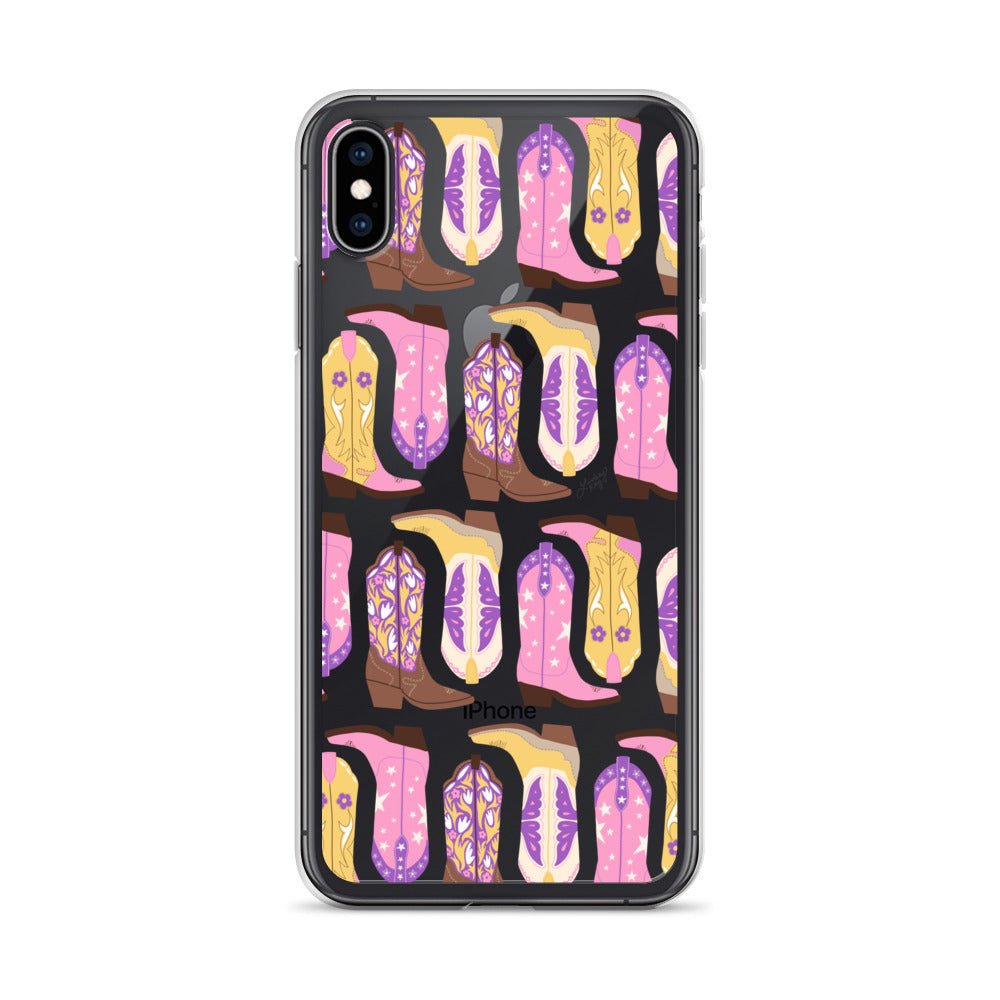 Ilustración de botas de vaquero (rosa/morado/amarillo) - Funda transparente para iPhone®