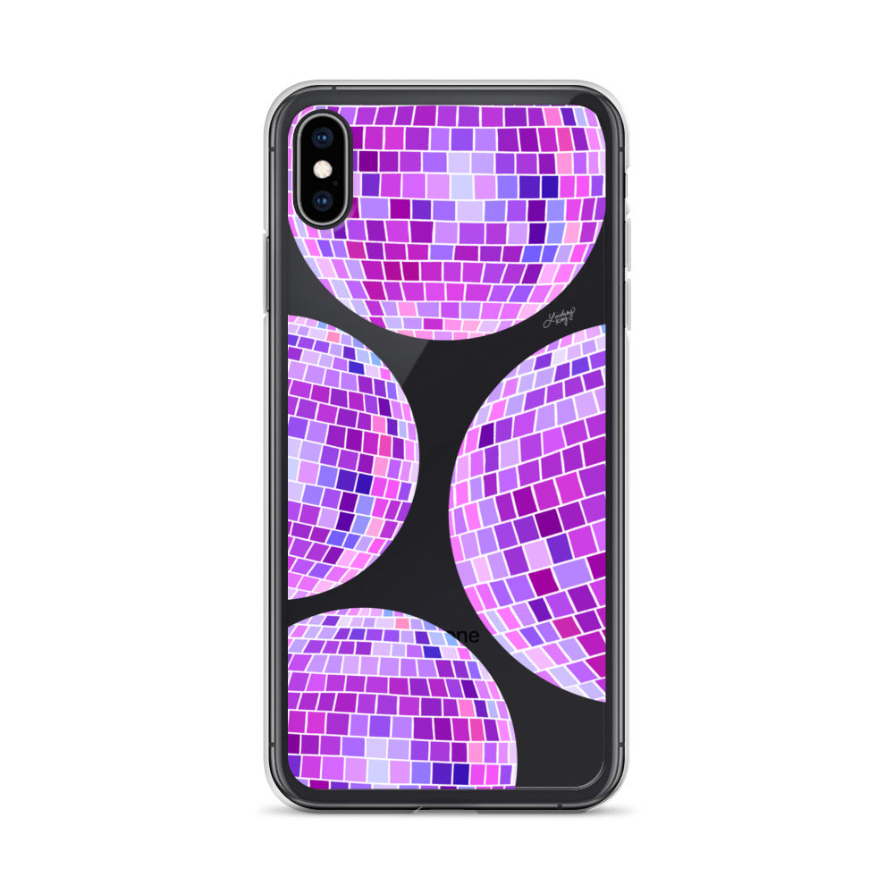 Ilustración de bolas de discoteca moradas - Funda transparente para iPhone®