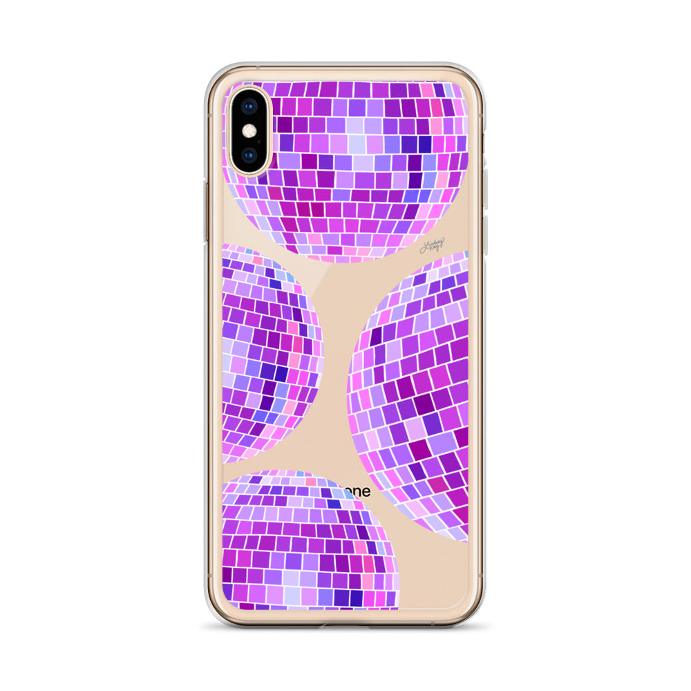 Ilustración de bolas de discoteca moradas - Funda transparente para iPhone®