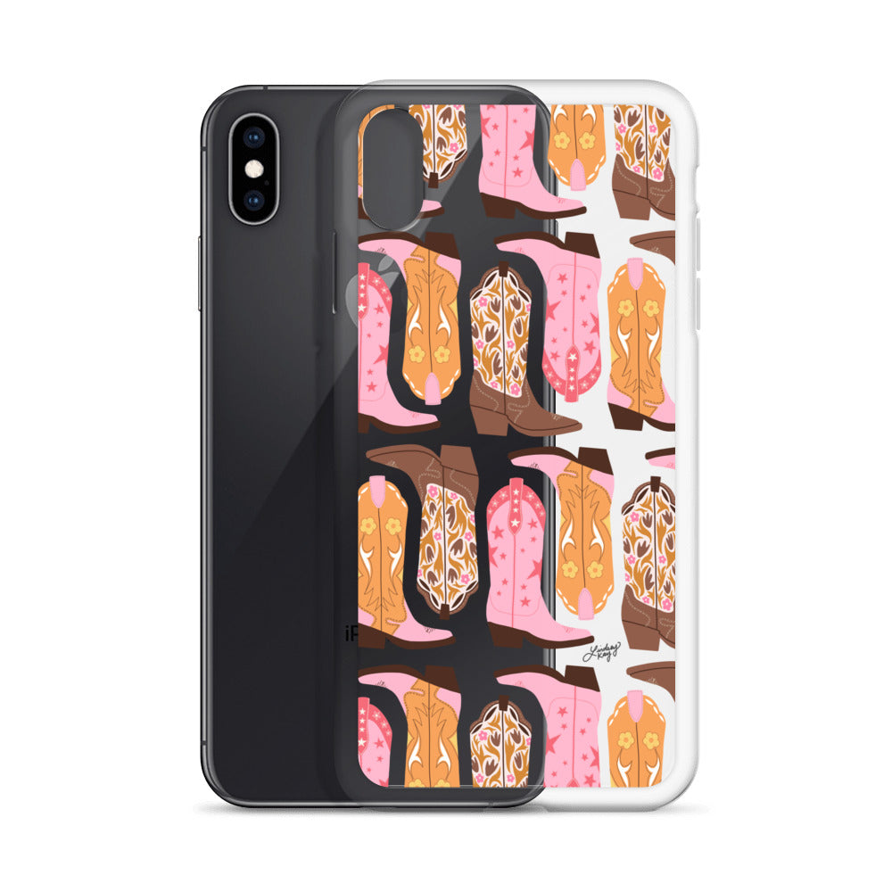 Pink and Orange Cowgirl Boots Illustration - Clear Case for iPhone®