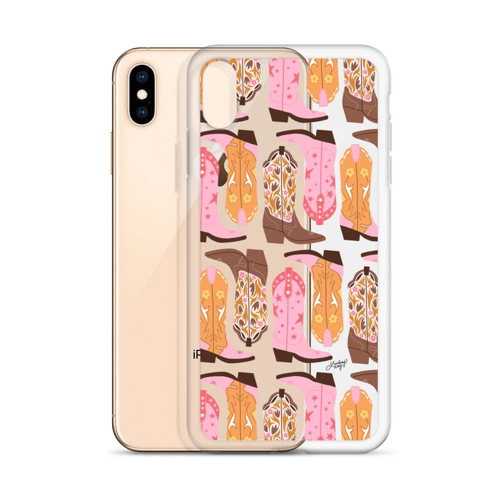 Pink and Orange Cowgirl Boots Illustration - Clear Case for iPhone®