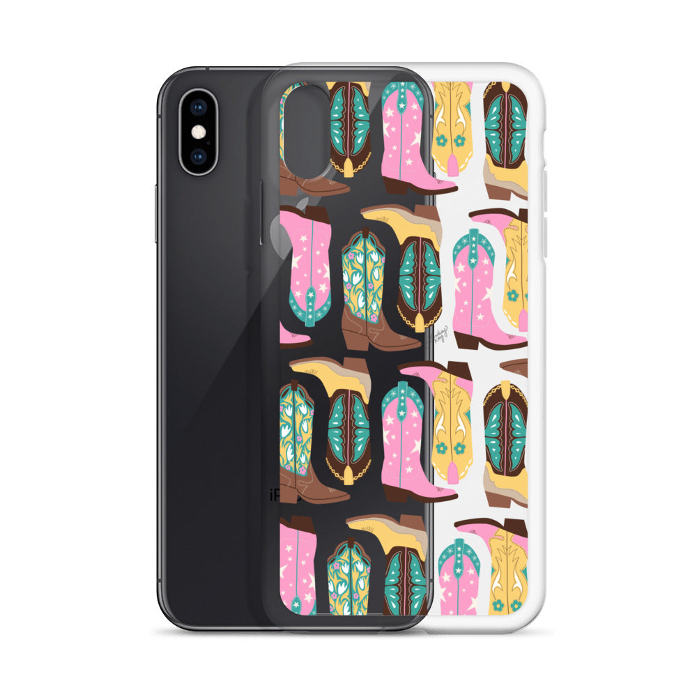 Ilustración de botas de vaquero (rosa/turquesa/amarillo) - Funda transparente para iPhone®