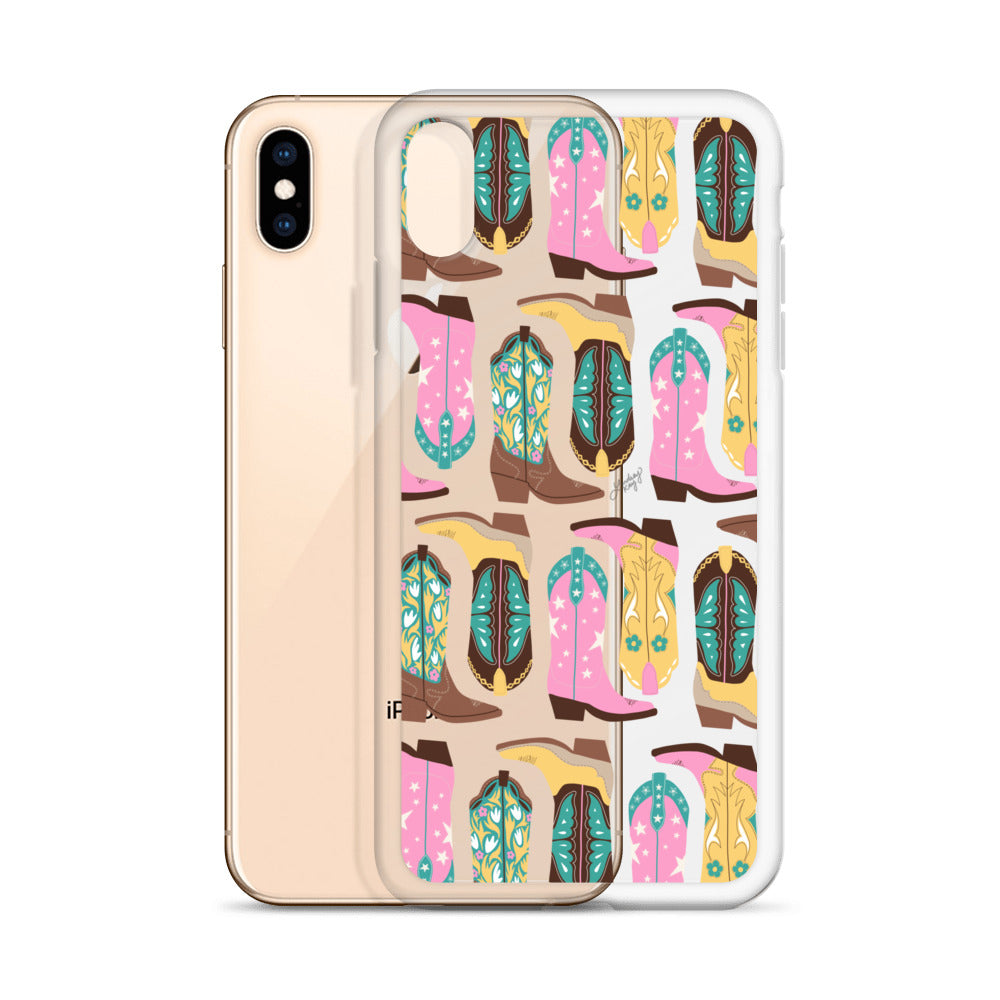 Cowboy Boots Illustration (Pink/Turquoise/Yellow) - iPhone Case