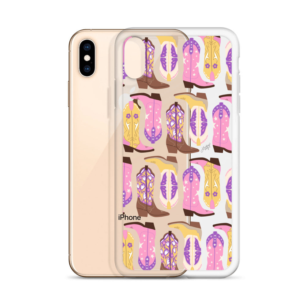 Ilustración de botas de vaquero (rosa/morado/amarillo) - Funda transparente para iPhone®