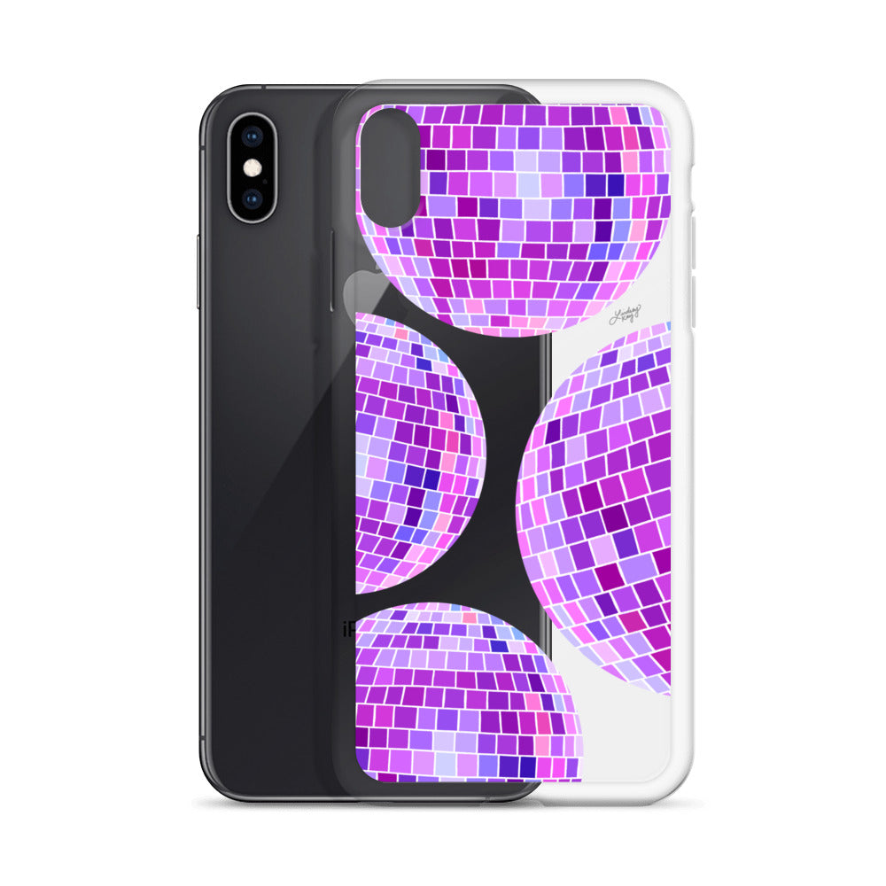 Ilustración de bolas de discoteca moradas - Funda transparente para iPhone®