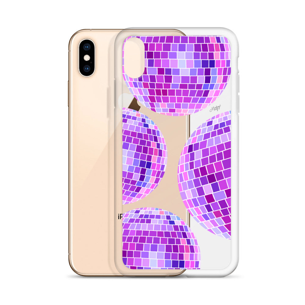 Ilustración de bolas de discoteca moradas - Funda transparente para iPhone®