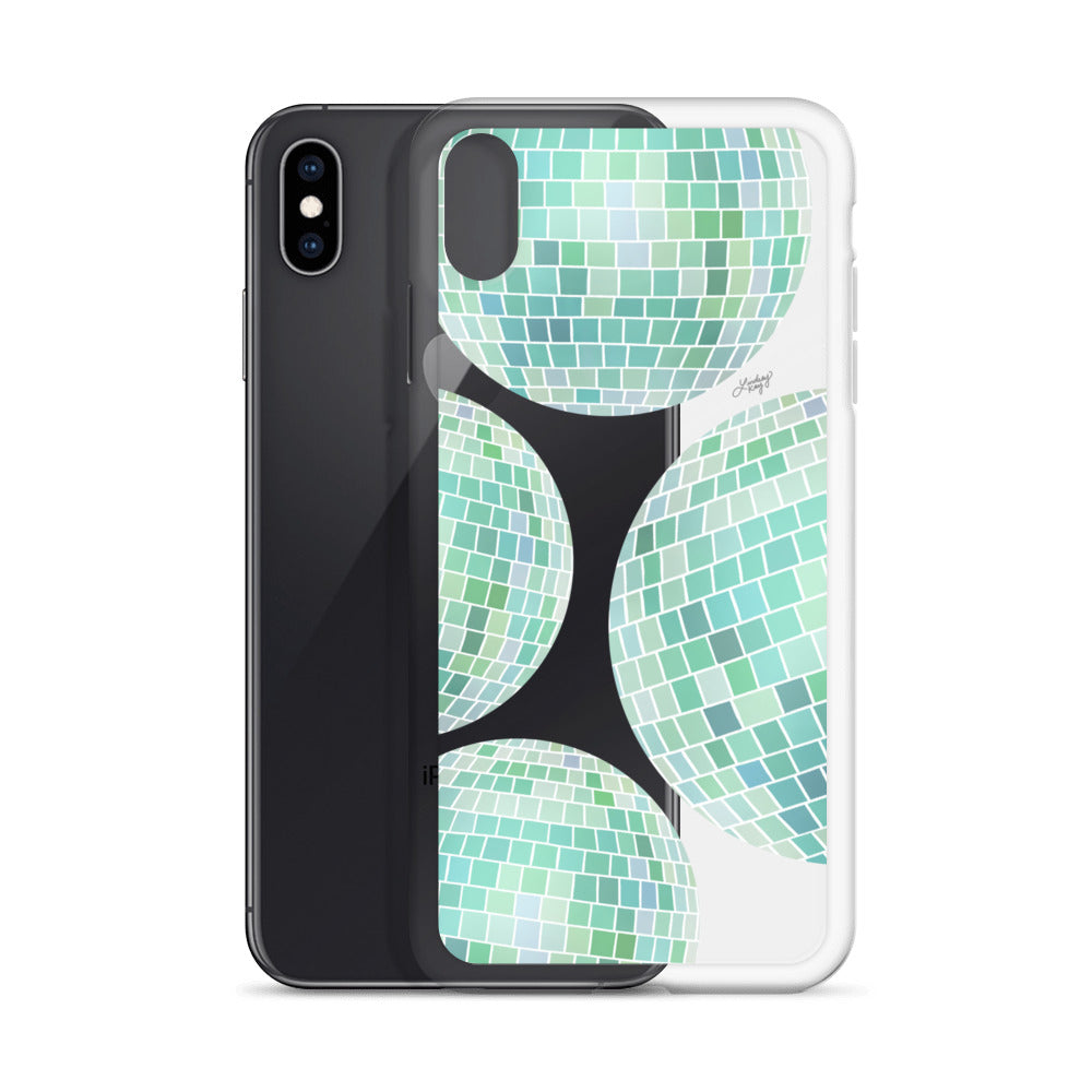 Disco Balls Illustration (Green Palette) - iPhone Case