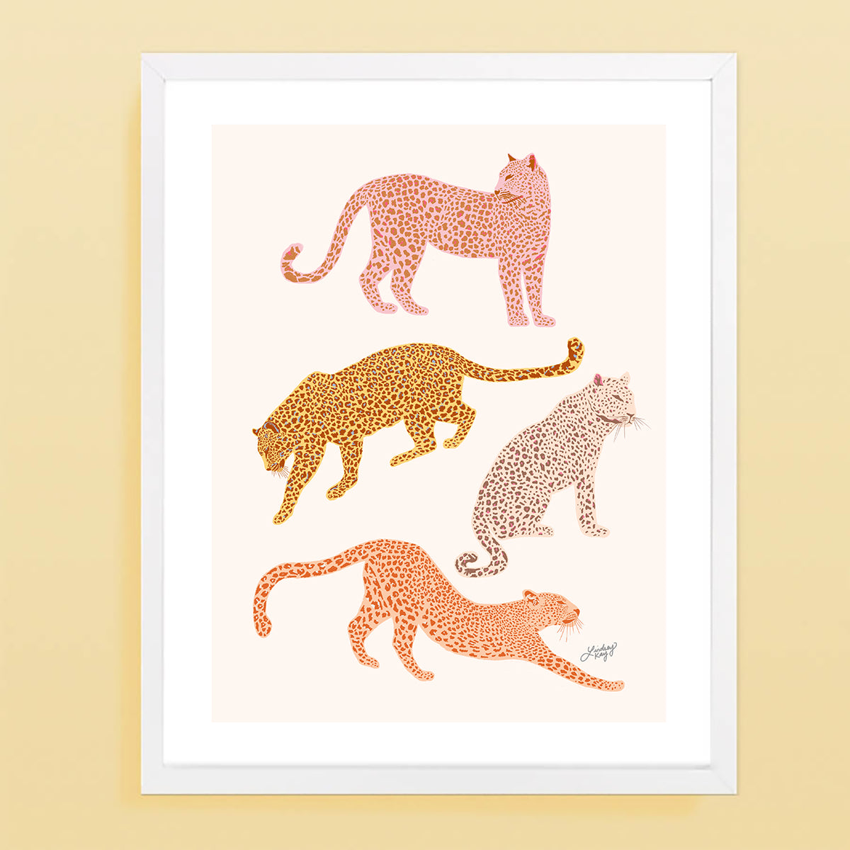 Ilustración de leopardos (paleta cálida) - Impresión de arte