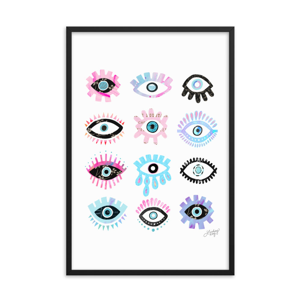 Bright Evil Eyes Illustration - Framed Matte Print