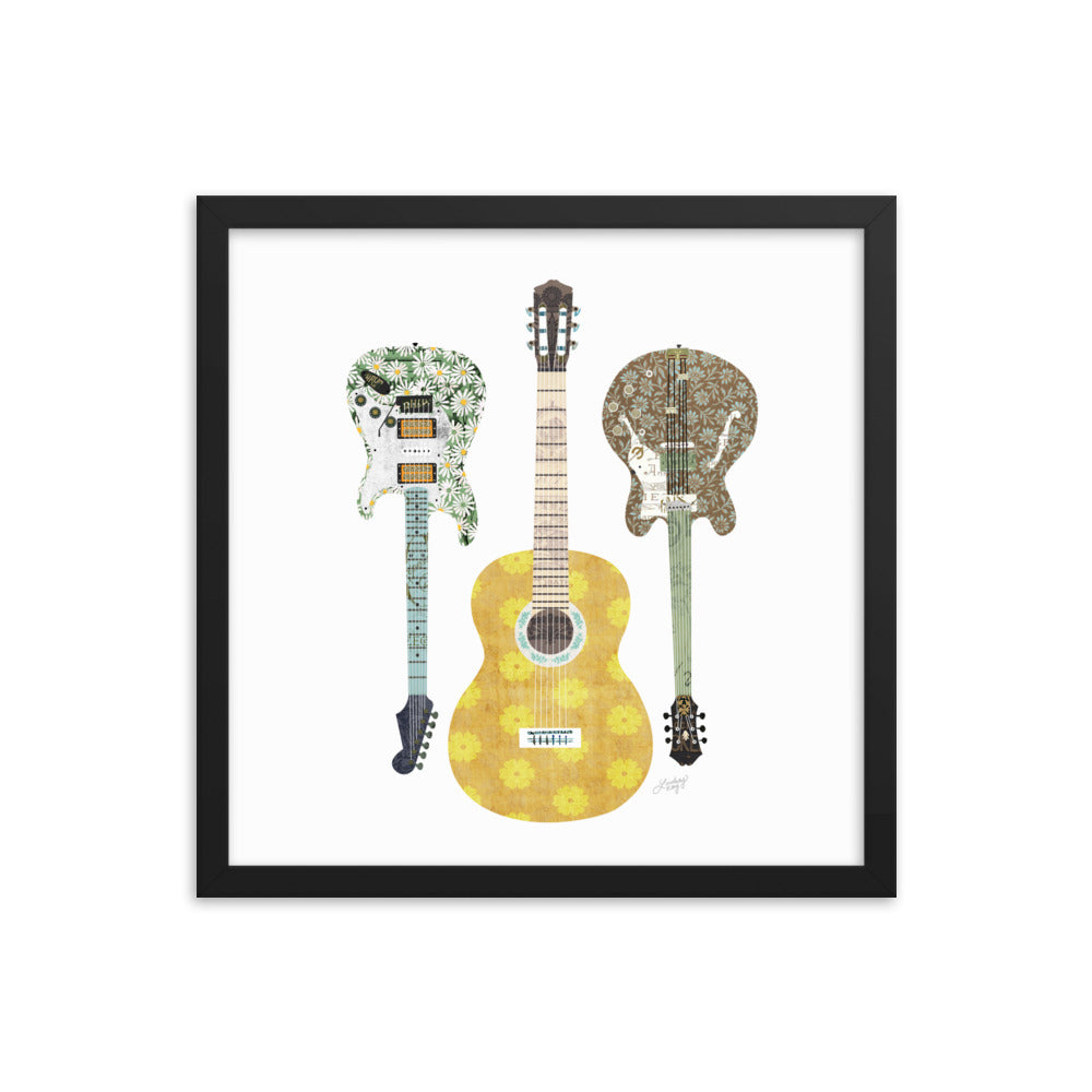 Retro Guitars Collage Illustration - Framed Matte Print - Lindsey Kay Collective