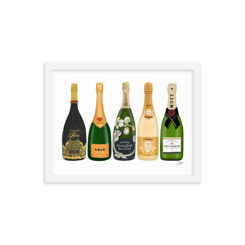 Ilustración de botellas de champán - Impresión mate enmarcada
